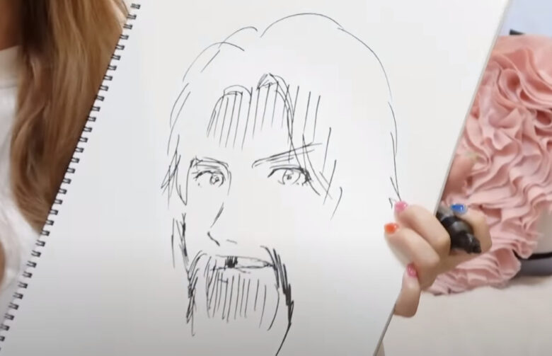 しょこたんがえがちゃんねるで描いた、旦那さんの似顔絵の画像
