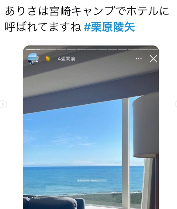 栗原陵矢とありさの匂わせの同じホテル